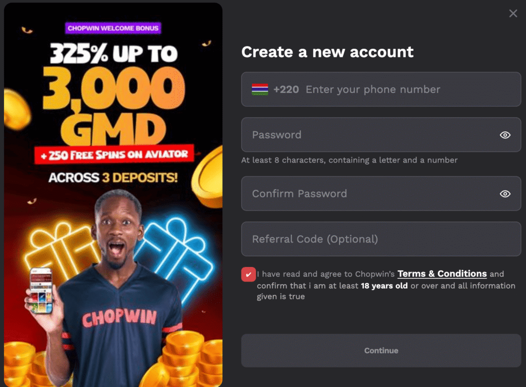 how to register on chopwin gm